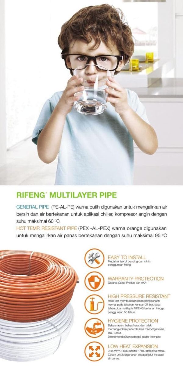 Pipa Air Dingin 3/4" x 1 Mtr (RIFENG) - PE Multilayer Putih A1620 - Gambar 2